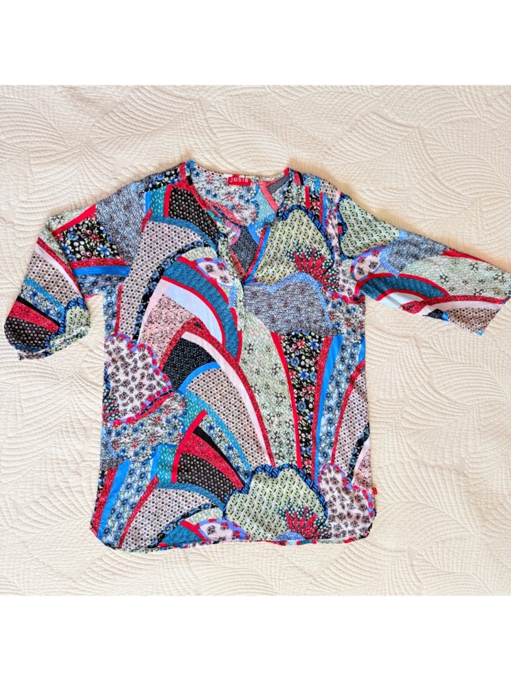 Josie Natori Boho Patchwork Flowy Resortwear V-Neck Kimono Tunic Sz XL - Picture 10 of 17